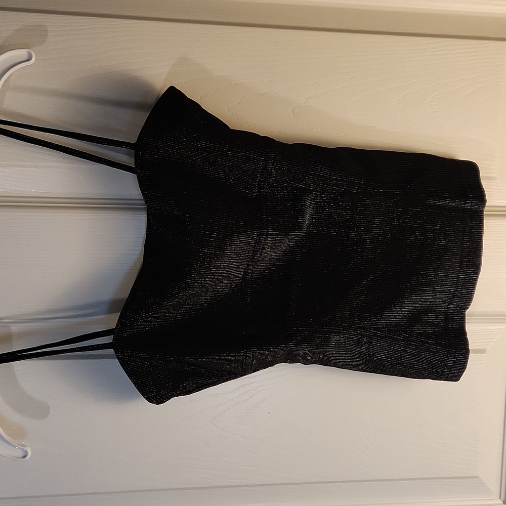 Women's black and metallic silver detail spaghetti strap crop top size S.